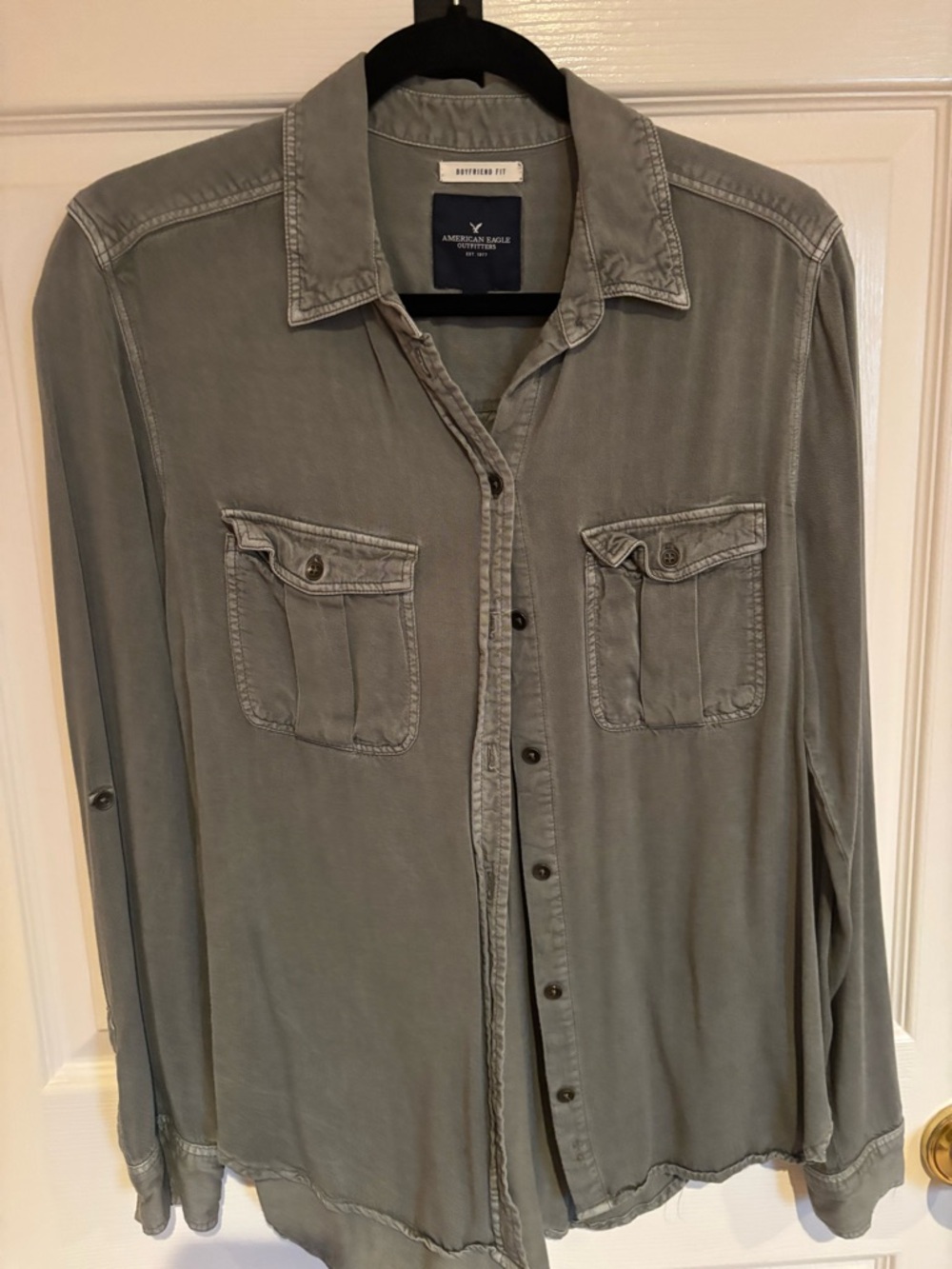 American Eagle Outfitters Gray Boyfriend Button-Down Shirt